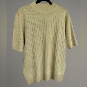 Sag Harbor Short Sleeve Pullover Mock Neck Ribbed Sweater Gold Metallic XL